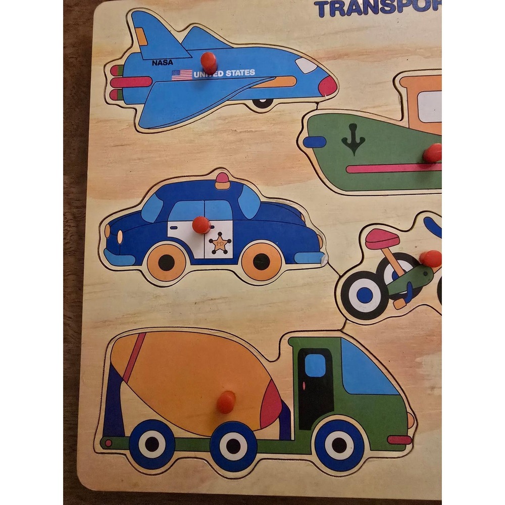 Vintage 1997 Safari Ltd Transportation Wooden Peg Puzzle 8 Piece Toy 9537-12 - Picture 2 of 6